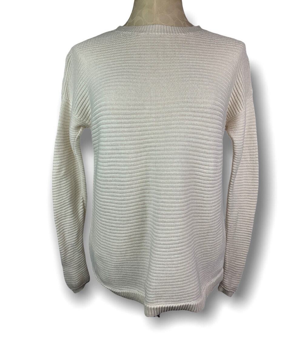 Size XS Ann Taylor Loft Women's Ivory Vertical Rib Sweater 100% Cotton